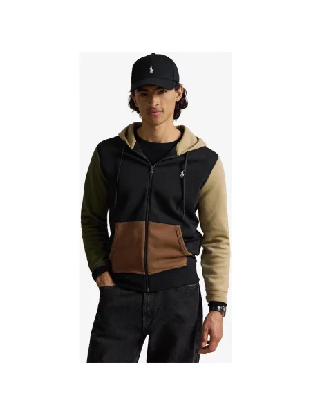 Bluza z kapturem Ralph Lauren Double Knit Full Zip beżowy brązowy oliwkowy S czarny