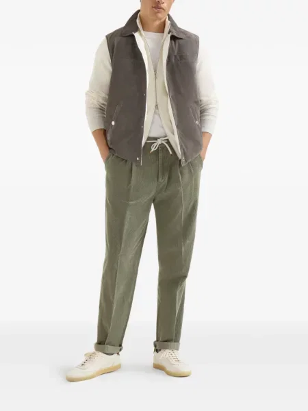 Pantaloni Brunello Cucinelli de catifea cord cu cordon verde
