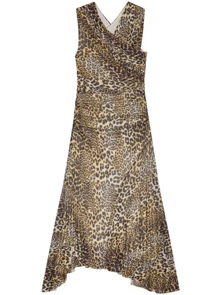 Rochie maxi Ganni cu imagine cu model leopard maro
