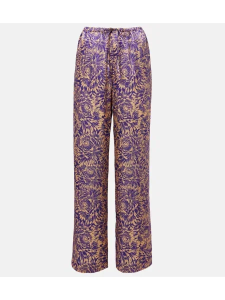 Pantaloni Dries Van Noten din satin cu model floral violet