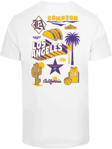 Mister Tee Majica LA City Print rumena / lila / črna bela