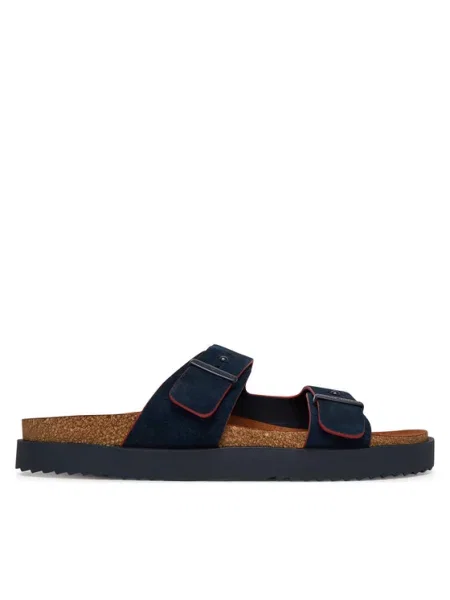 Natikače Tommy Hilfiger Cork Adjustable Suede Sandal Tamnoplava