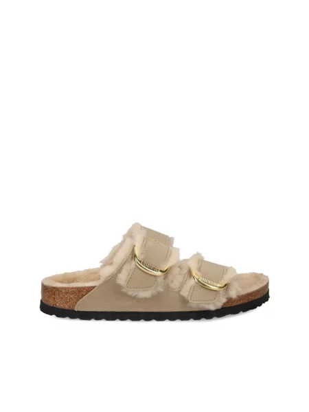 Klapki Birkenstock skórzane na sprzączkę brązowe