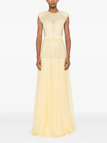 Rochie maxi Silk Love & Lace cu funde de mătase galben