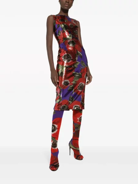 Raštuotas kostiumas suknele Dolce & Gabbana raudona