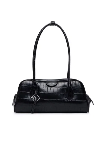 Calvin Klein Torbica Emblem Trio Croco Shoulder Bag crna