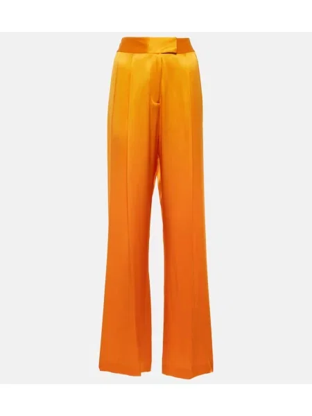 Pantaloni The Sei cu talie înaltă de mătase portocaliu