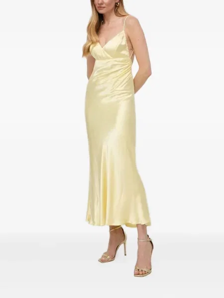 Сатенена костюм рокля Bardot жълто