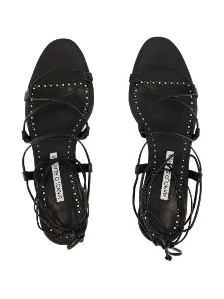 Sandale Manolo Blahnik cu șireturi din dantelă negru