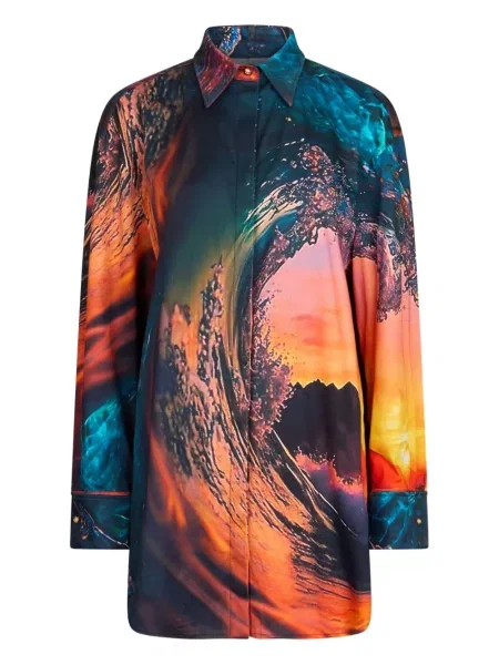 Cămașă Roberto Cavalli de mătase portocaliu