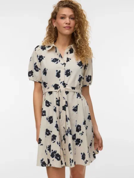 VERO MODA Košeľové šaty VMDICTHE svetlobéžová / tmavomodrá / svetlomodrá