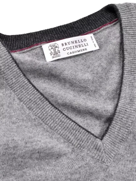 Pulover Brunello Cucinelli din cașmir cu decolteu în V gri