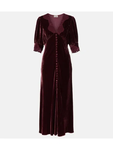 Obleka midi obleka Rixo iz rebrastega žameta nad koleni bordo