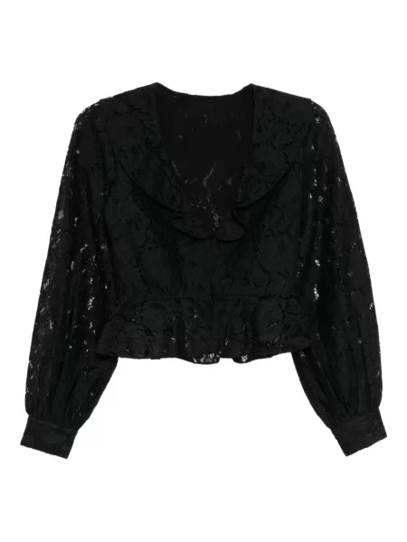 Bluză Cynthia Rowley cu decolteu în V din dantelă negru