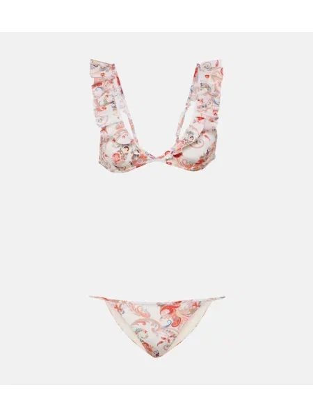 Bikini Etro z falbankami z wzorem paisley biały