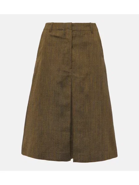 Fustă midi Dries Van Noten de mătase până la genunchi galben