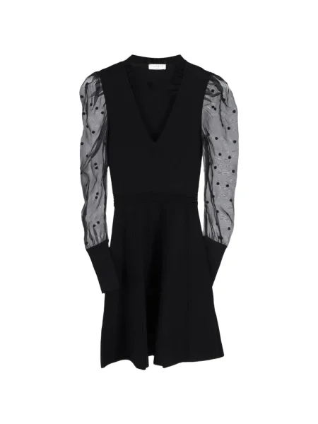 Przezroczysta sukienka mini Sandro w grochy garniturowa czarna