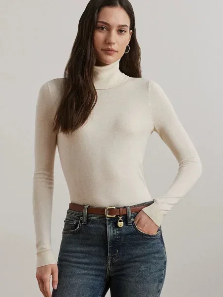 Lauren Ralph Lauren Pulover s primesjo svile bež