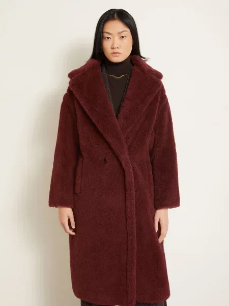 Max Mara Kabát Z Teddy Kožešiny Tedgirl S Alpakou tmavě červená