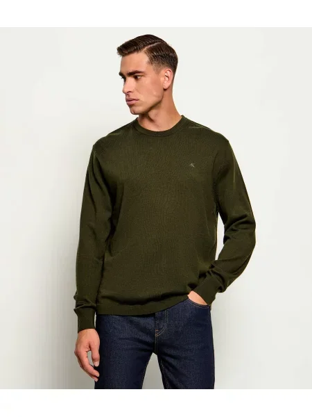 Calvin Klein Gyapjú kötött pulóver zöld