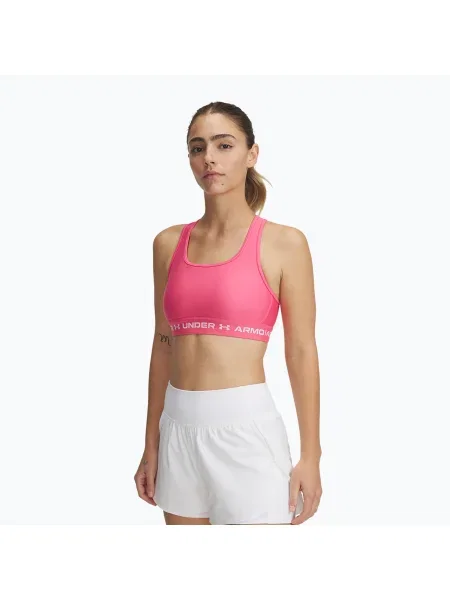 Sportovní podprsenka Under Armour Crossback Mid super pink/white růžová