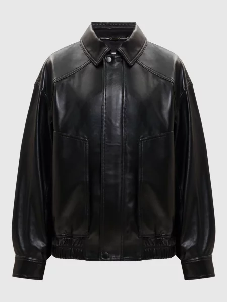 Шкіряна куртка з драпіруванням Babe Pay Pls чорна