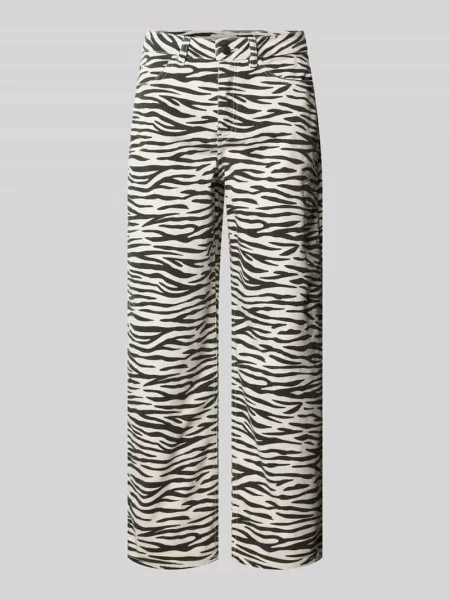 Jeansy o kroju barrel fit ze zwierzęcym nadrukiem model Mari Clear Zebra' Opus Pants beżowe