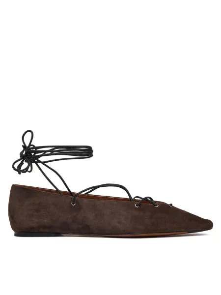 Baleríny Polo Ralph Lauren Suede Lace-Up Pointed Ballet Flat hnědá