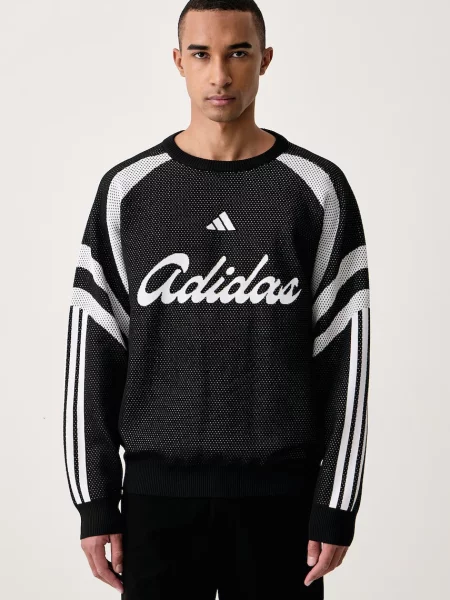 Pletena vesta Adidas sa dugačkim rukavima crna