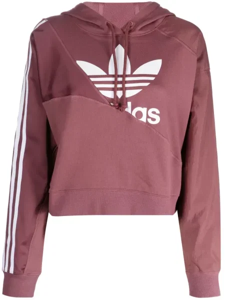 Bluza z kapturem Adidas o krotszym kroju czerwona