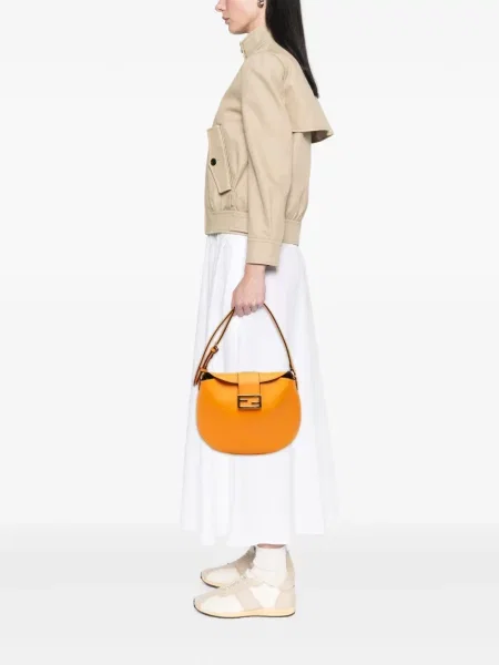 Kožená malá hobo taška Fendi Pre-owned oranžová