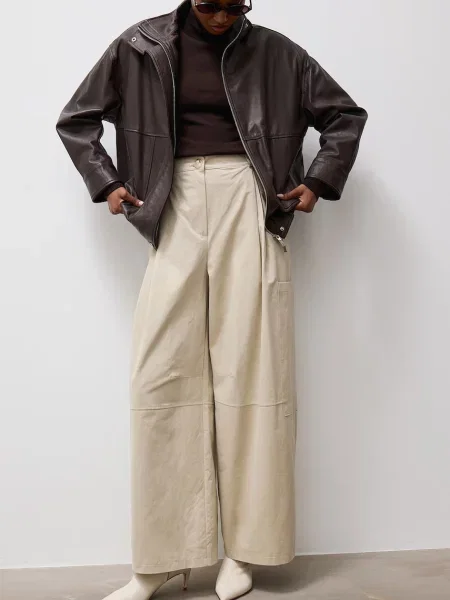 Answear.LAB pantaloni wide leg pentru femei din bej
