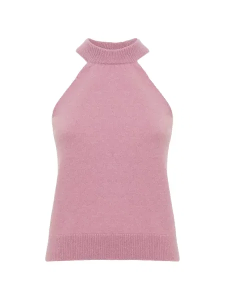 Top Laneus tricotate cu gât halter roz
