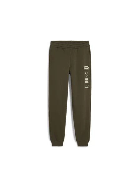 Młodzieżowe spodnie z grafiką PUMA POWER PUMA Dark Olive Green zielone