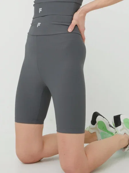 Fila pantaloni scurți de antrenament Cassino femei gri neted high waist alb