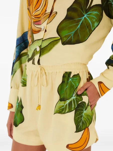 Pantaloni scurți Farm Rio cu imagine cu imprimeu tropical cu cordon galben
