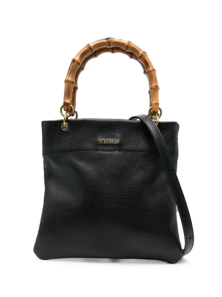 Kožna shopper torbica Jil Sander s autogramom crna