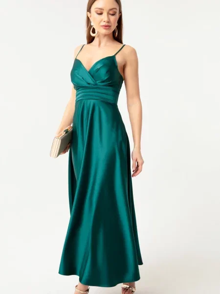 Satynowa sukienka wieczorowa Lafaba zielona