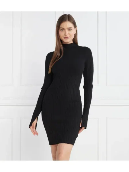 Calvin Klein Rochie ICONIC RIB KNIT LS negru