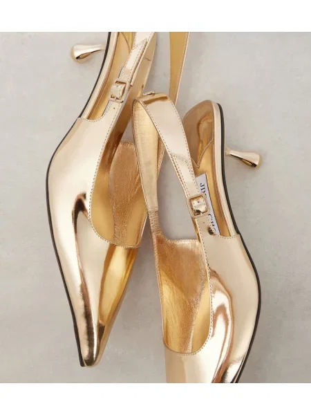 Pantofi cu toc Jimmy Choo din piele slingback auriu