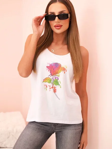 Top Kesi cu model floral alb