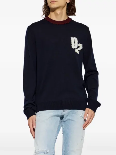 Gyapjú szvetter Dsquared2 autogrammal kék