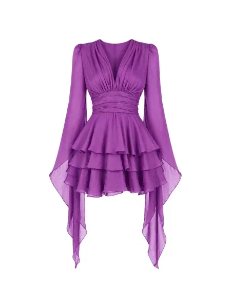 Rochie mini Monarh cu decolteu în V cu volane violet