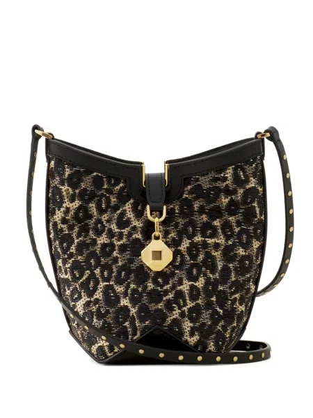 Geantă bucket Lanvin cu model leopard cu tepi negru