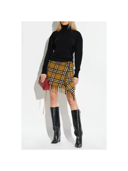 Spódnica mini Burberry z frędzli z kaszmiru asymetryczna żółta