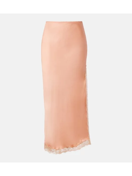 Fustă midi Poupette St Barth din satin roz
