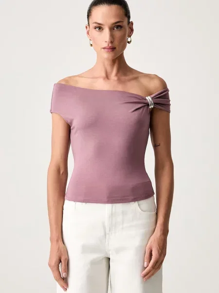 Guess crop top pentru femei din lyocell roz