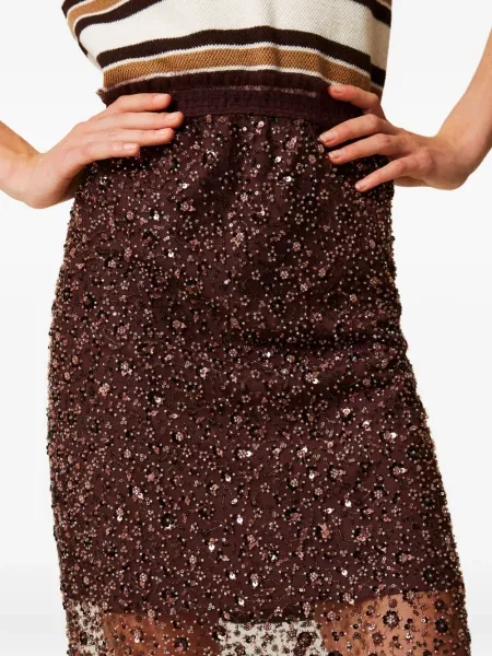 Fustă midi Twinset până la genunchi maro