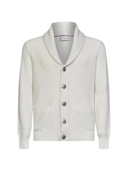 Gulerat cardigan Brunello Cucinelli tricotate alb