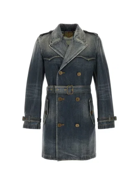 Cu centură trenci Burberry cu două rânduri de nasturi albastru